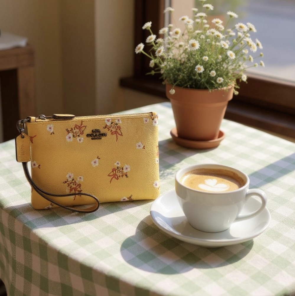 Coach Yellow Floral Bow Small Wristlet